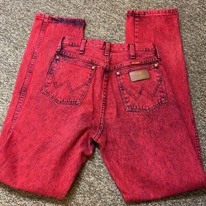 Rare Vintage Wrangler Red Acid Wash 💯 Cotton Made In USA Size 7 X 34 Jeans